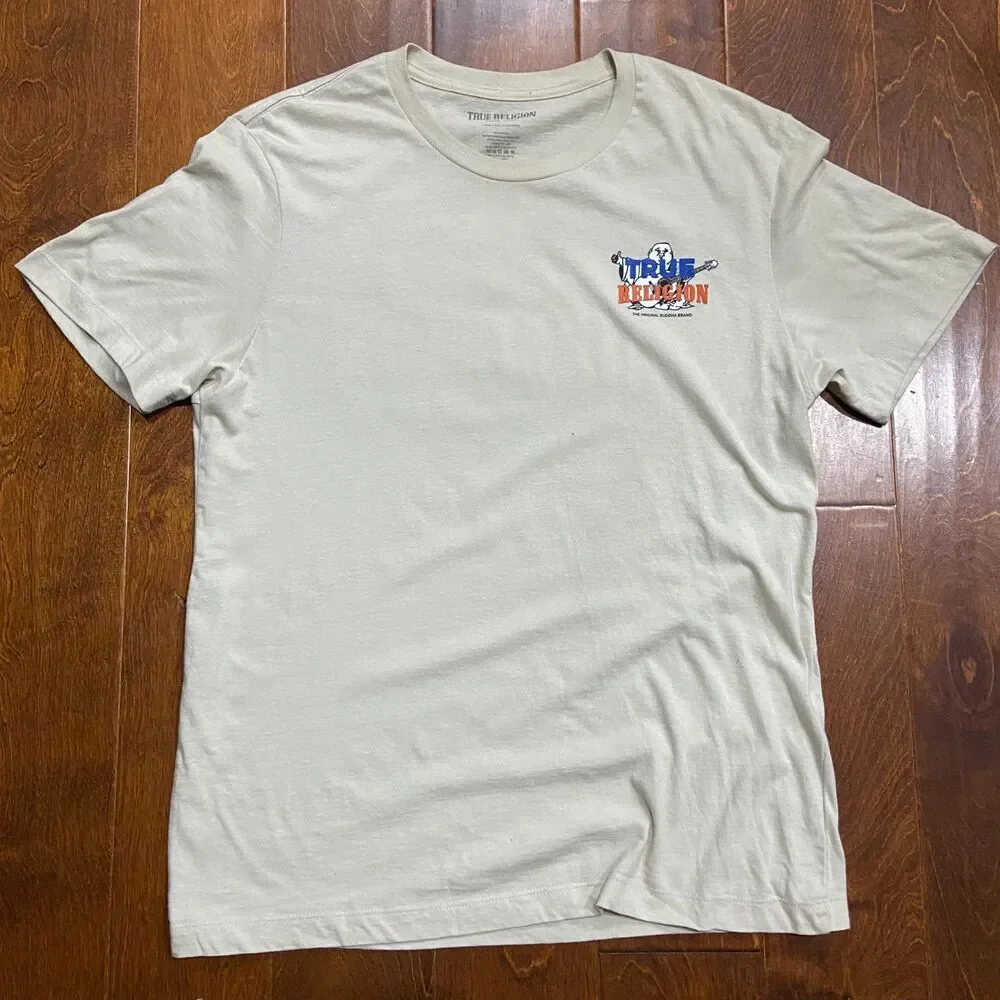True Religion Basic Fit Tan Brown Buddha Logo T-Shirt Cotton Men's Size Large
